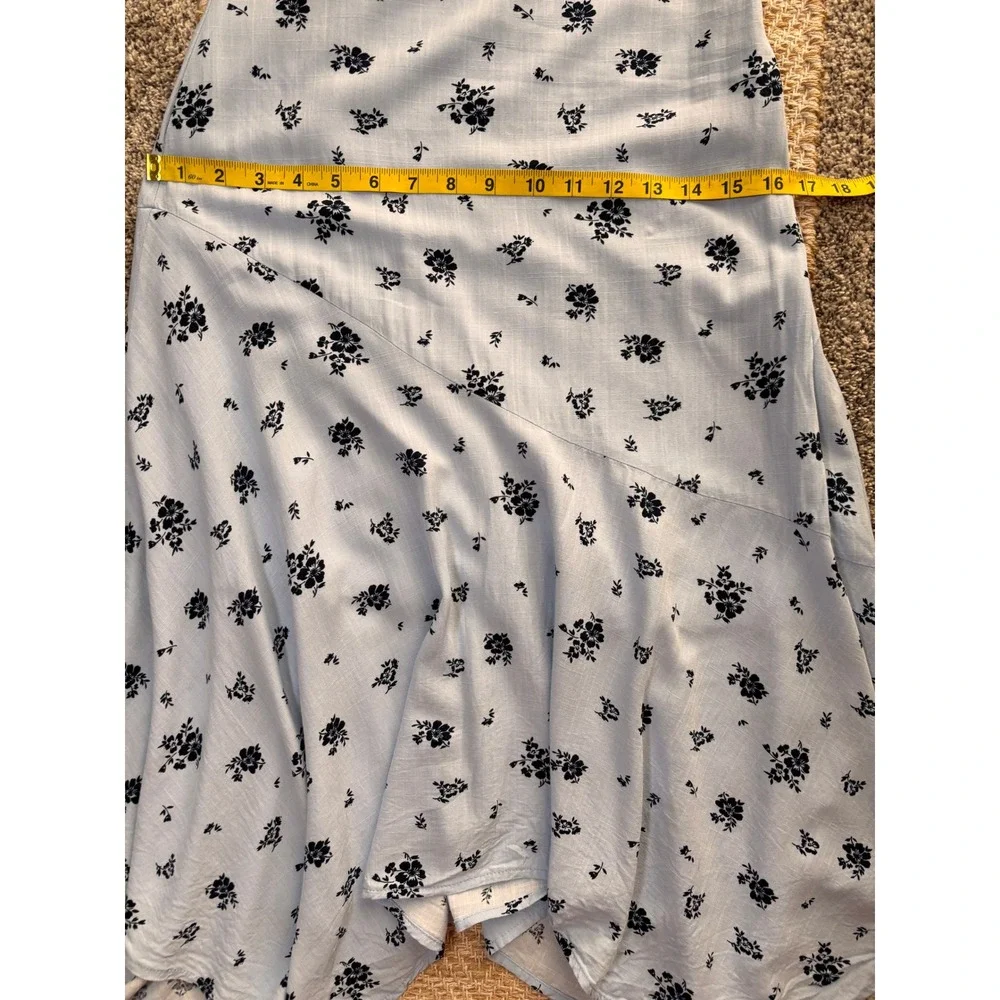 Tinsel Town Midi Dress Womens XS Blue Excellent Floral Rosette Handkerchief‎ Hem